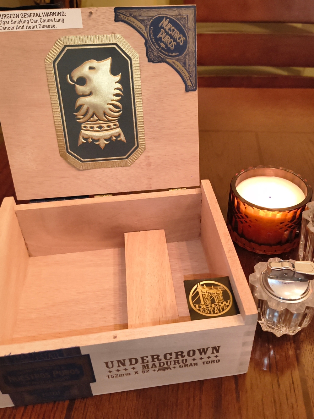 Maduro Wooden Cigar Box - Natural Wood With Wood Spacer
